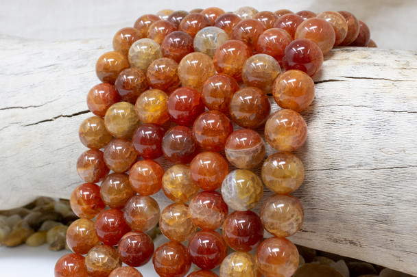 Orange Cracked Agate Polished 12mm Round
