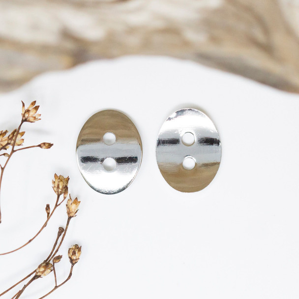 Silver Plated Alloy 10x14mm 2 Hole Curved Oval Button