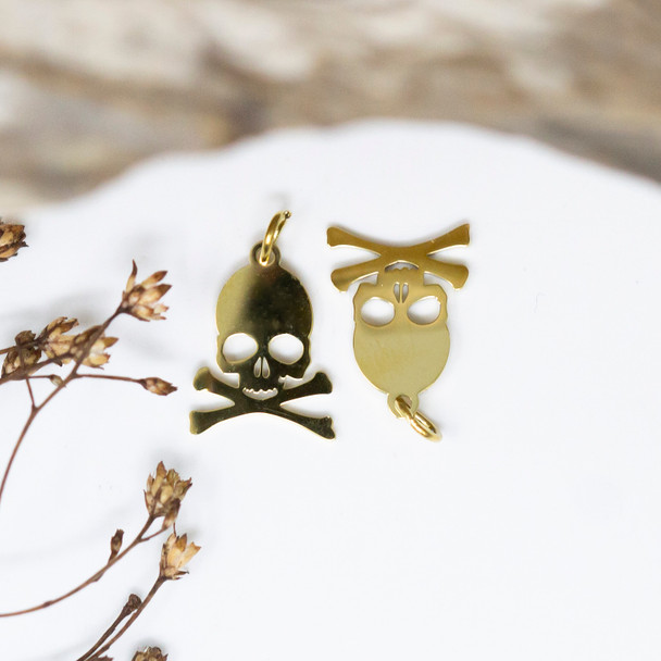 Gold Plated 12x10mm Skull & Bones Charm