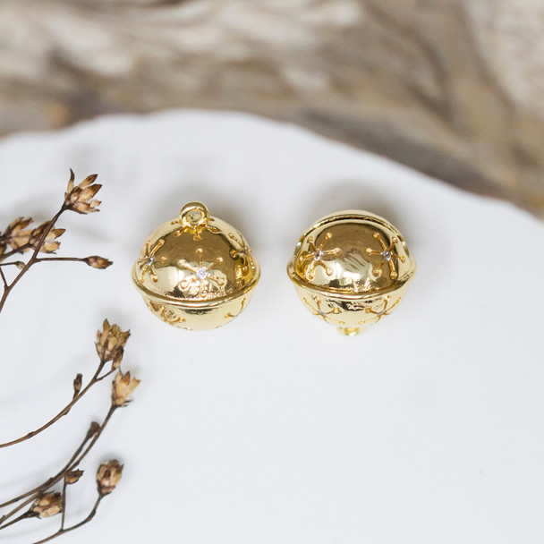 Gold Plated Micro Pave 11mm Ringing Bell Charm