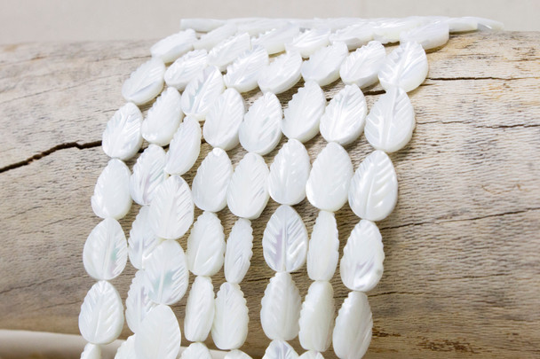 Mother of Pearl White Sea Shell 8x12mm Leaf Carved Double Sided