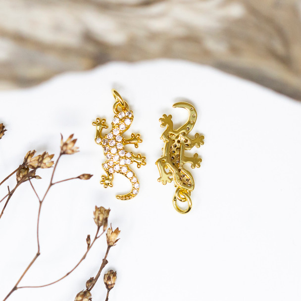 Gold Plated Micro Pave 16x8mm Gecko Charm