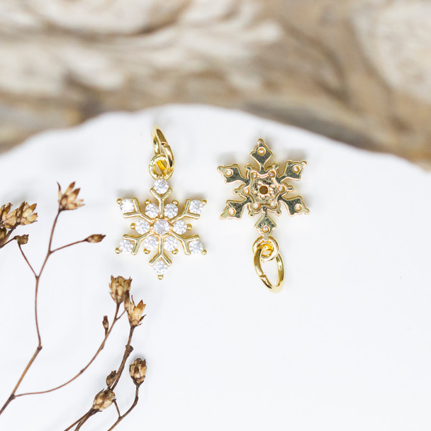 Gold Plated Micro Pave 12mm Snowflake Charm