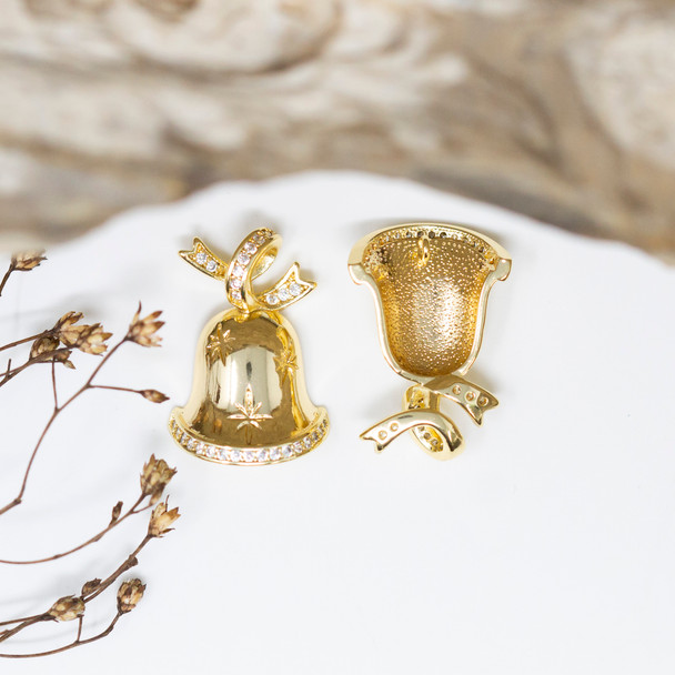 Gold Plated Micro Pave 21x13.5mm Xmas Bell Charm