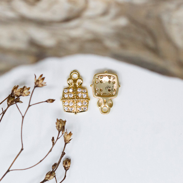 Gold Plated Micro Pave 8mm Gift Box Charm