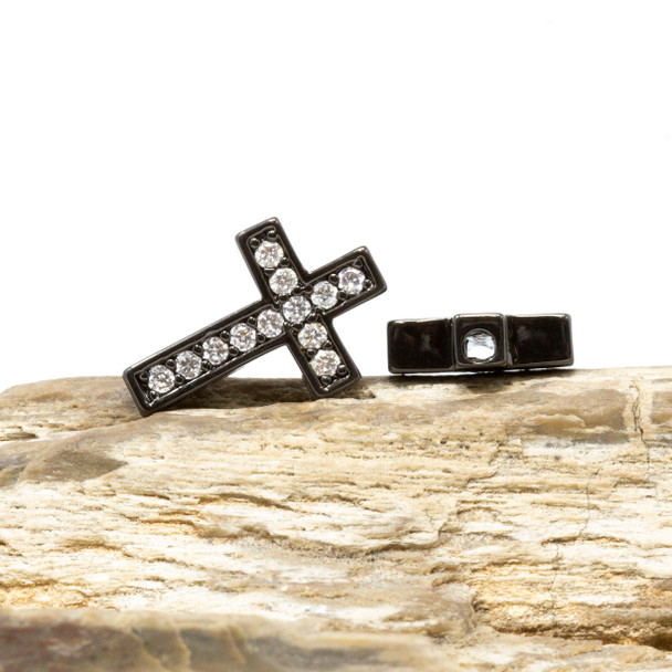 Gunmetal Plated Micro Pave 18.5x12.5mm Cross Bead