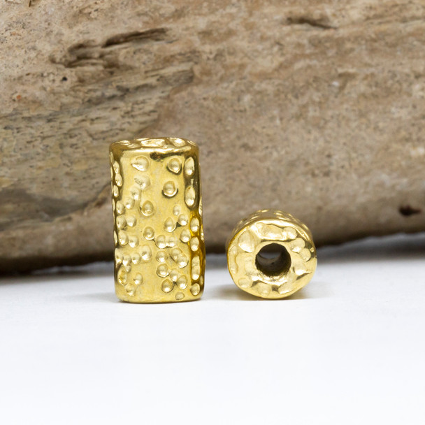 Gold Plated Stainless Steel 14x8mm Textured Column Bead
