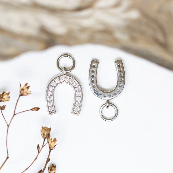 Silver Plated Micro Pave 12x10mm Horseshoe Charm