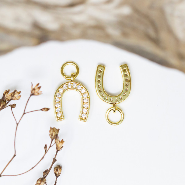 Gold Plated Micro Pave 12x10mm Horseshoe Charm
