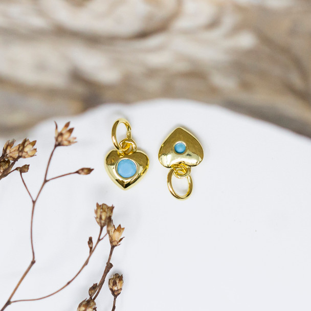 Gold Plated Micro Pave Turquoise 7mm Heart Charm
