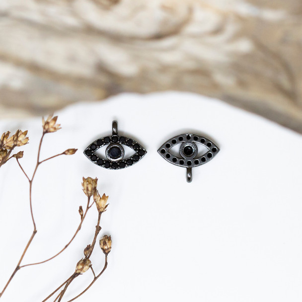 Gunmetal Micro Pave 11x8mm Black Evil Eye Charm