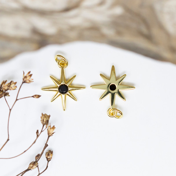 Gold Plated Micro Pave 15x13mm Black North Star Charm