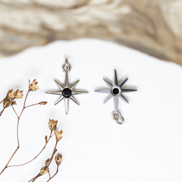 Silver Plated Micro Pave 15x13mm Black North Star Charm