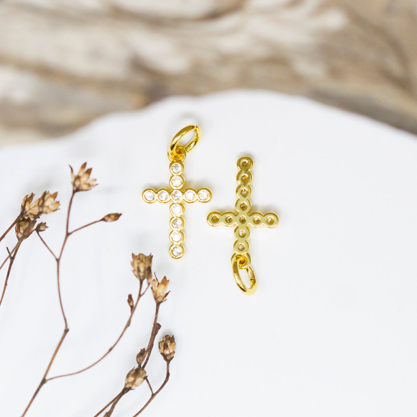 Gold Plated Micro Pave 14x9mm Cross Charm
