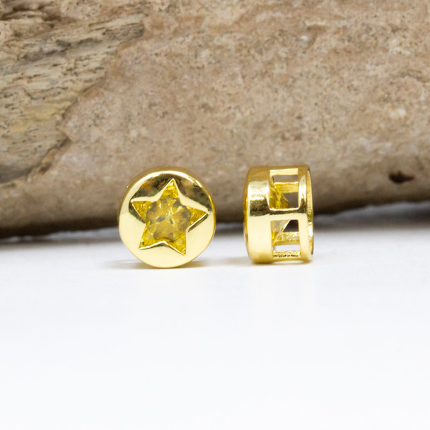 Gold Micro Pave 8mm Yellow CZ Star Spacer Bead