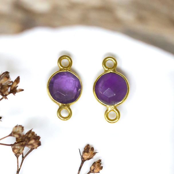 Amethyst Polished Vermeille 6mm Faceted Coin Connector