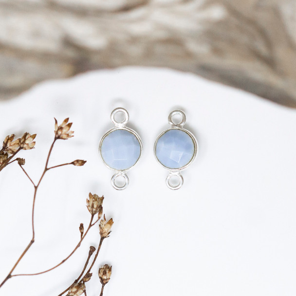 Blue Opal Polished Sterling Silver 6mm Faceted Coin Connector