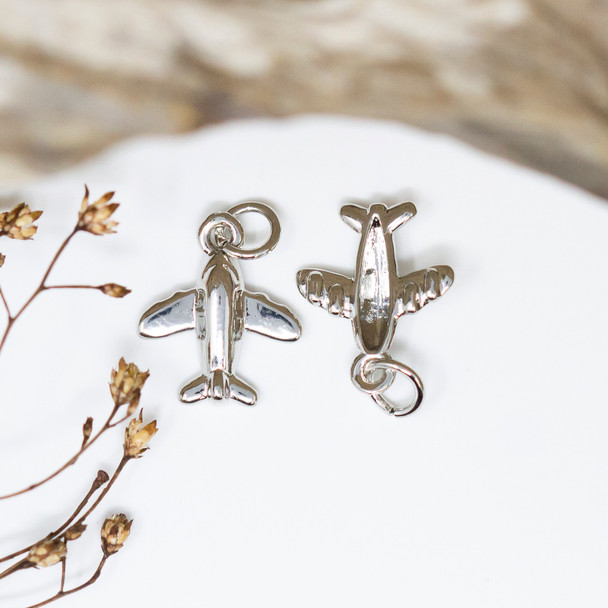 Silver Plated 14.5x12.5mm Small Airplane Charm