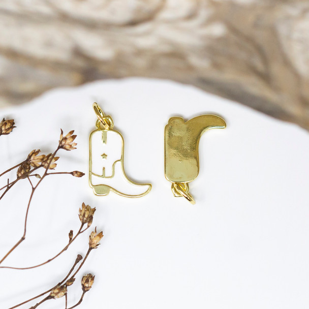 Gold Plated Enamel 15x10mm White Cowboy Boot Charm