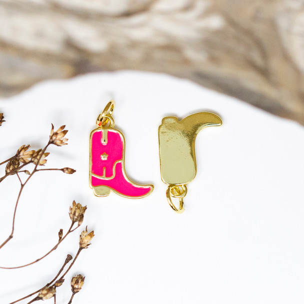 Gold Plated Enamel 15x10mm Hot Pink Cowboy Boot Charm
