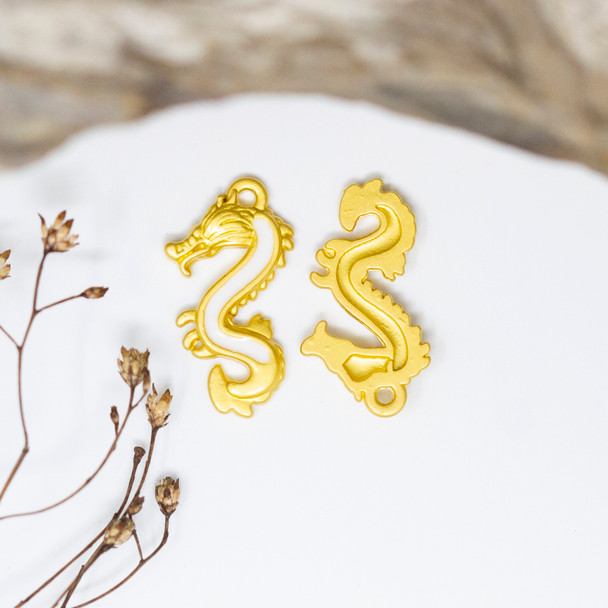 Gold Plated Enamel 20x11mm White Dragon Charm