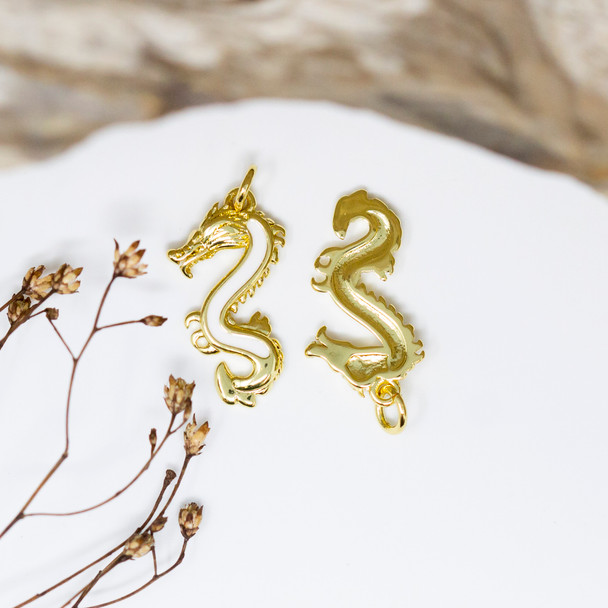 Gold Plated Enamel 20.5x11.5mm White Dragon Charm