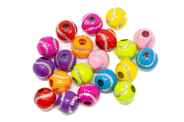Acrylic 12mm Baseball Beads - Mix Color - 20 Beads