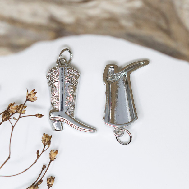 Silver Plated 20x14mm Cowboy Boot Charm