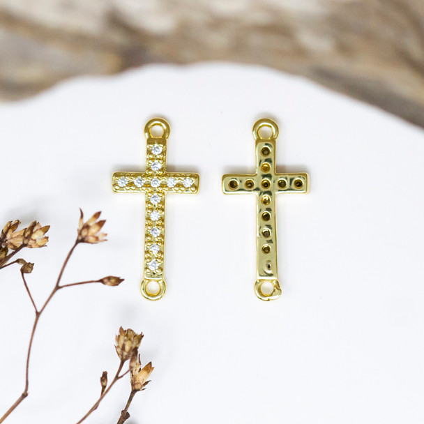 Gold Plated Micro Pave 17x10mm Cross Connector