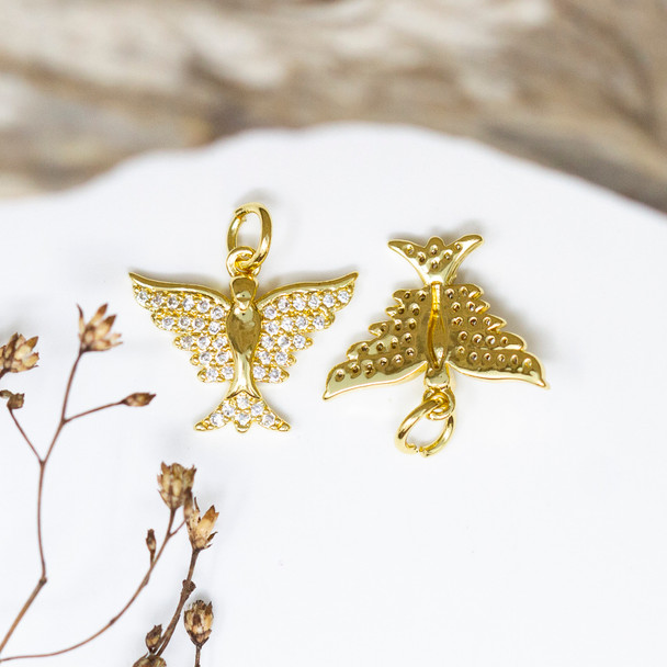 Gold Plated Micro Pave 17x14mm Phoenix Charm