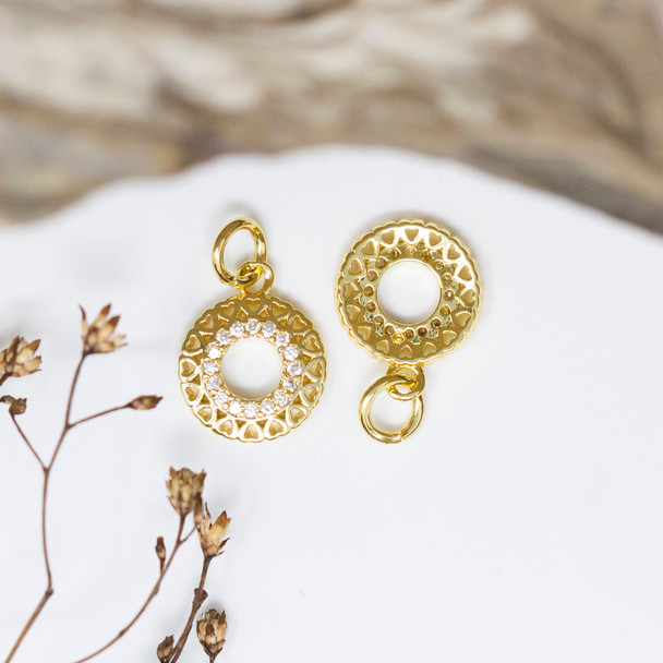 Gold Plated Micro Pave 10.5mm Heart Ring Charm