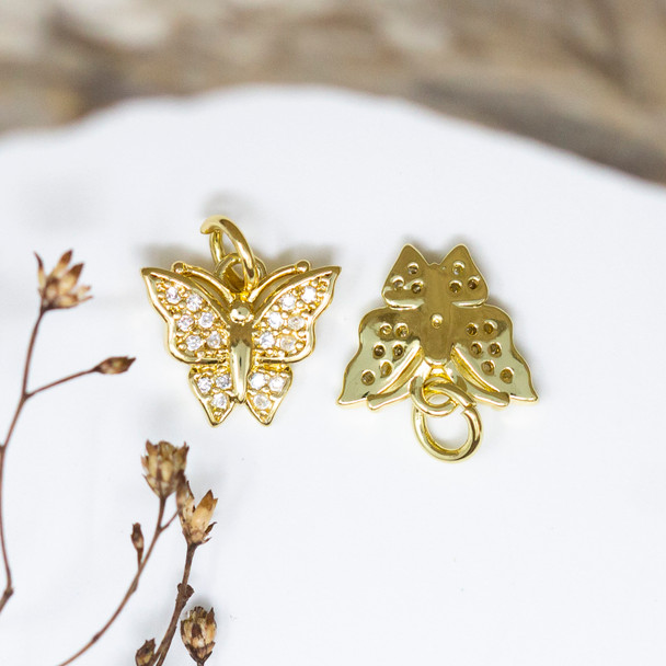 Gold Plated Micro Pave 12x11mm Butterfly Charm