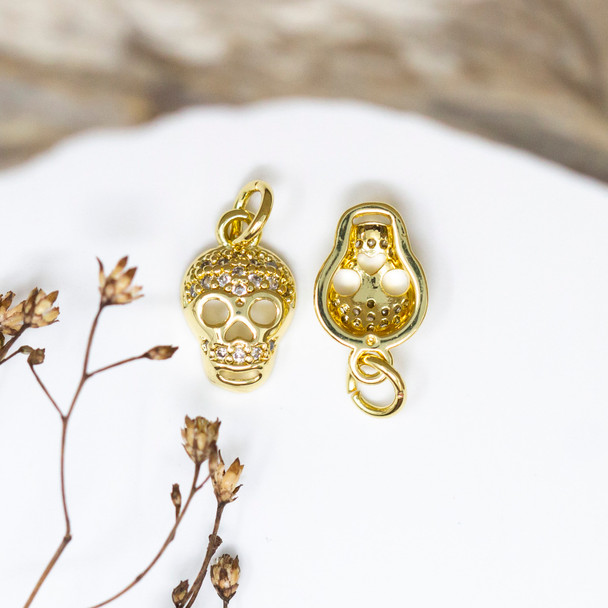 Gold Plated Micro Pave 13x8mm Skull Charm