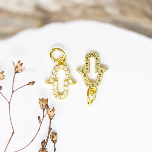 Gold Plated Micro Pave 9x13mm Hamsa Palm Charm