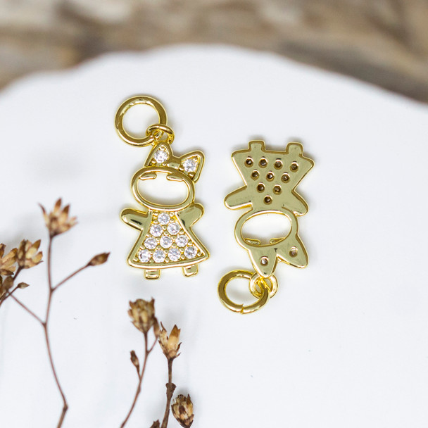 Gold Plated Micro Pave 18x9mm Girl Charm