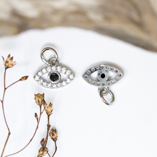 Silver Plated Micro Pave 8x10mm Evil Eye Charm