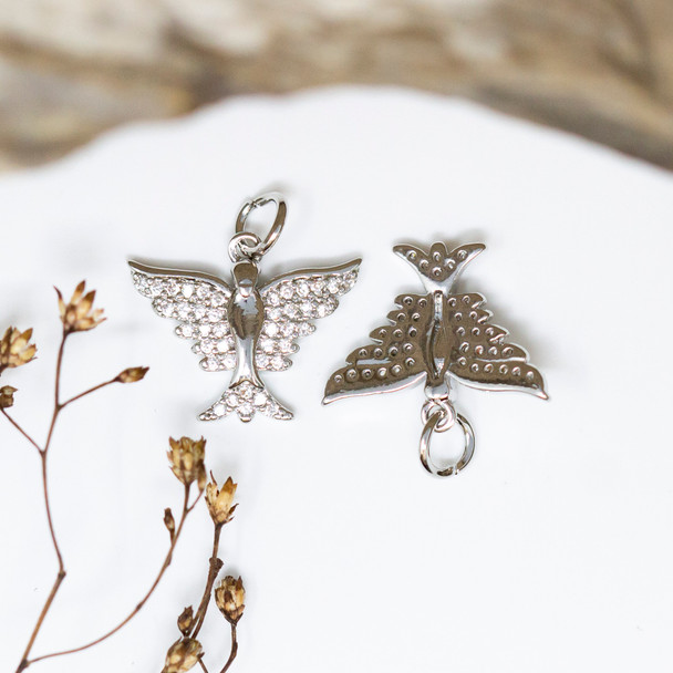 Silver Plated Micro Pave 17x14mm Phoenix Charm