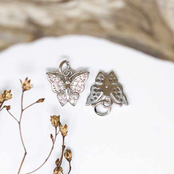 Silver Plated Micro Pave 12x11mm Butterfly Charm