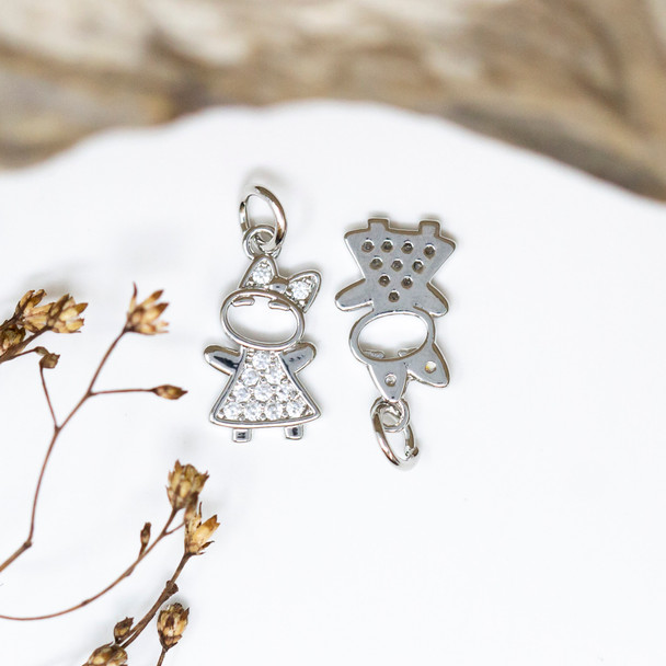 Silver Plated Micro Pave 18x9mm Girl Charm