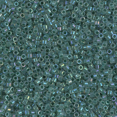 Delicas Size 11 Miyuki Seed Beads -- 1768 Opal / Forest Green Lined
