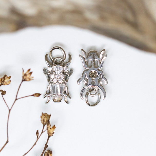 Silver Plated Micro Pave 14x8.5mm Beetle Charm