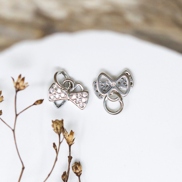 Silver Plated Micro Pave 7x9.5mm Tiny Bow Charm