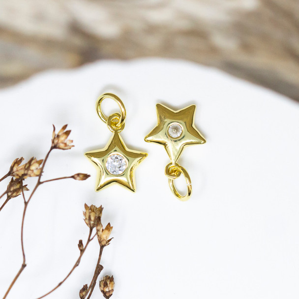 Gold Plated Micro Pave 9mm Star Crystal Charm