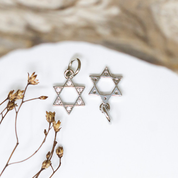 Silver Plated Micro Pave 12mm Star of David Charm