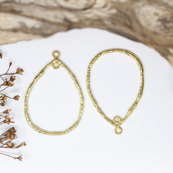 14K Gold Plated 30x42mm Textured Organic Drop Hoop with 2 Rings