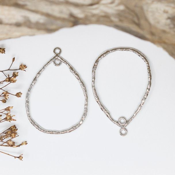 Platinum Plated 30x42mm Textured Organic Drop Hoop with 2 Rings