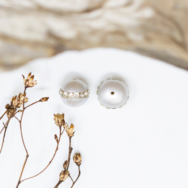 Freshwater Pearl with Rhinestone Band Polished Silver 7-8mm