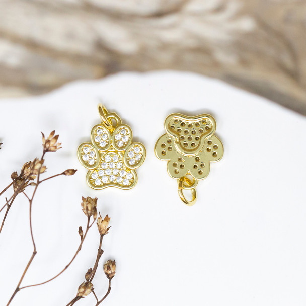 Gold Plated Micro Pave 13x11mm Pawprint Charm