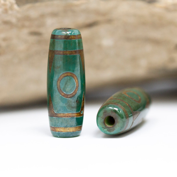 Tibetan Style Agate 10x29mm Rice