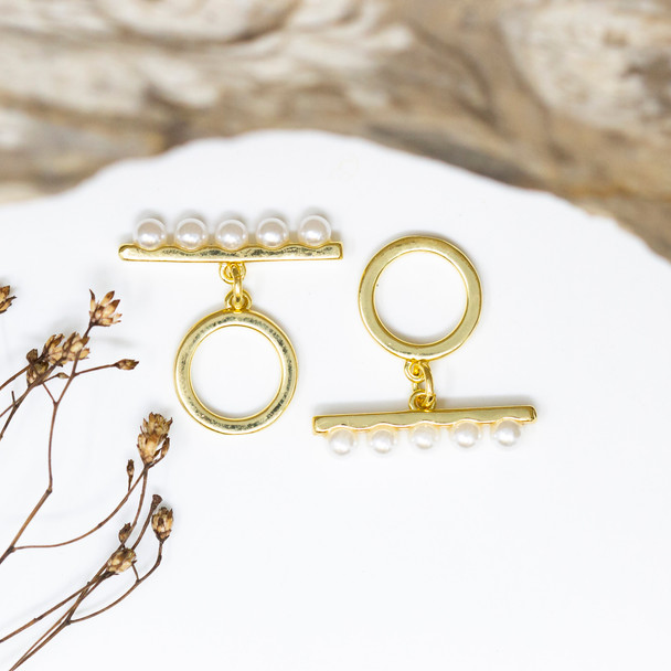 Gold Plated 12mm Pearl Bar 22mm Toggle